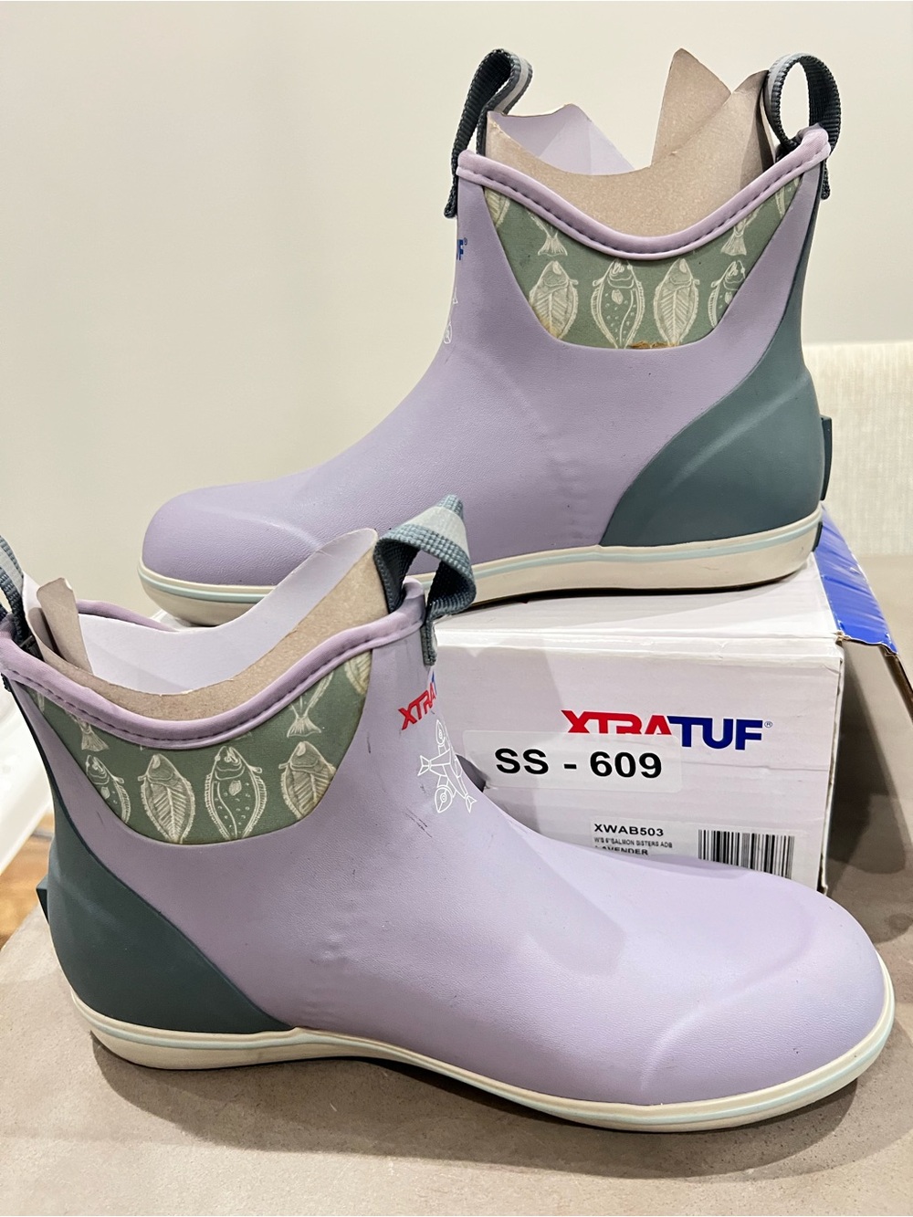 XTRATUF Salmon Sisters Waterproof Ankle Deck Boots Lavender W8